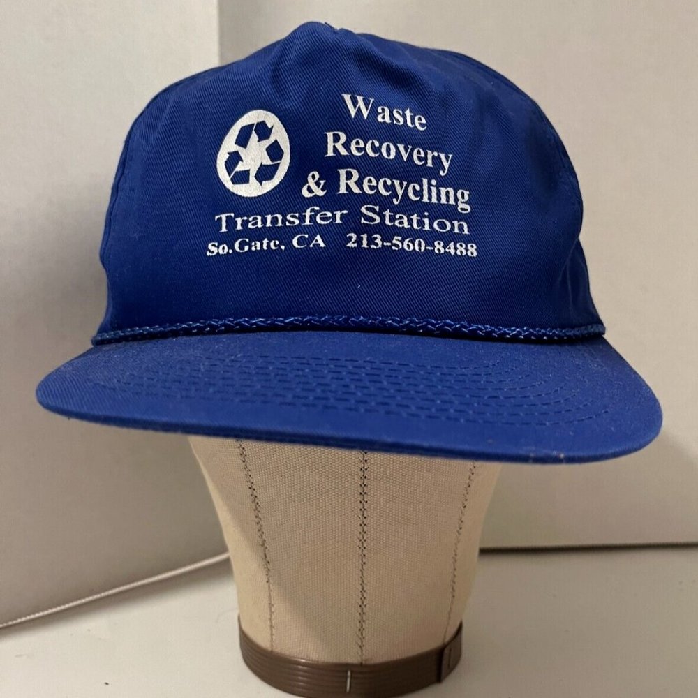 Waste Recovery Recycling Station Hat Blue Color Vintage Rope Adjustable Preowned